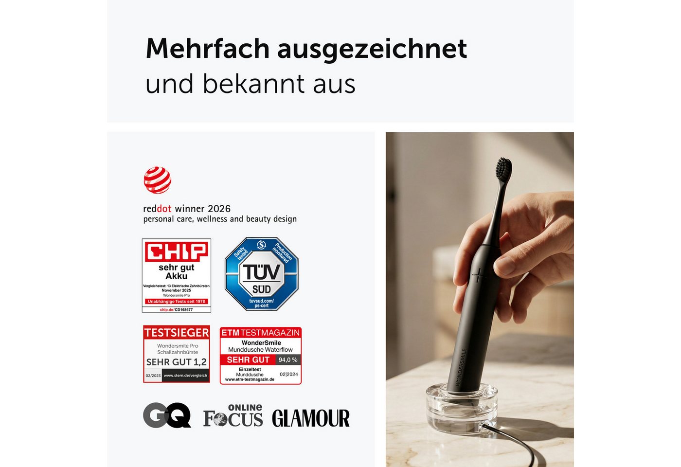 Wondersmile Schallzahnbürste Elektrische Zahnbürste - Testsieger 2026 - 100 Tage risikofrei testen, Aufsteckbürsten: 1 St., Integrierter Zungenreiniger Bild 4