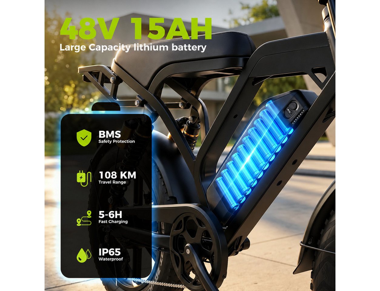 ELEKWHEELS E-Bike E-Fatbike 20"x4" Fatbike, für Herren und Damen, 48V 15Ah Akku bis 108 km, 7 Gang Shimano, Kettenschaltung, Fatbike-Reifen, Vollfederung, hydraulische Scheibenbremsen, Farb-LCD Bild 4