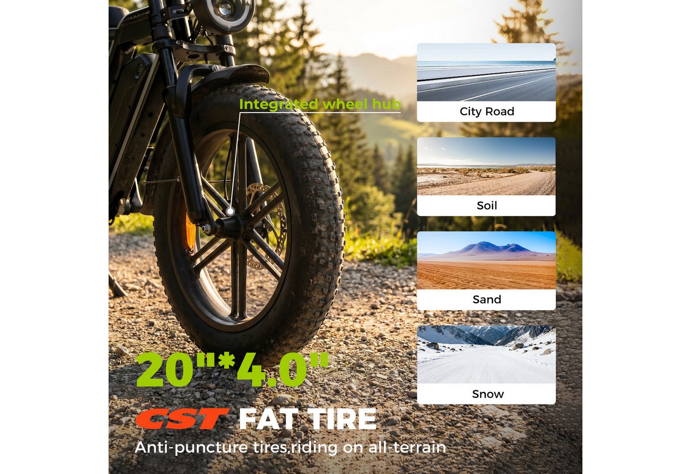 ELEKWHEELS E-Bike E-Fatbike 20"x4" Fatbike, für Herren und Damen, 48V 15Ah Akku bis 108 km, 7 Gang Shimano, Kettenschaltung, Fatbike-Reifen, Vollfederung, hydraulische Scheibenbremsen, Farb-LCD Bild 5