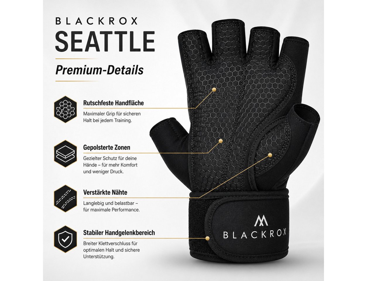 BLACKROX Trainingshandschuhe [Vergleichssieger 2026] Fitnesshandschuhe, Gr. S-XL, Damen & Herren Bild 5