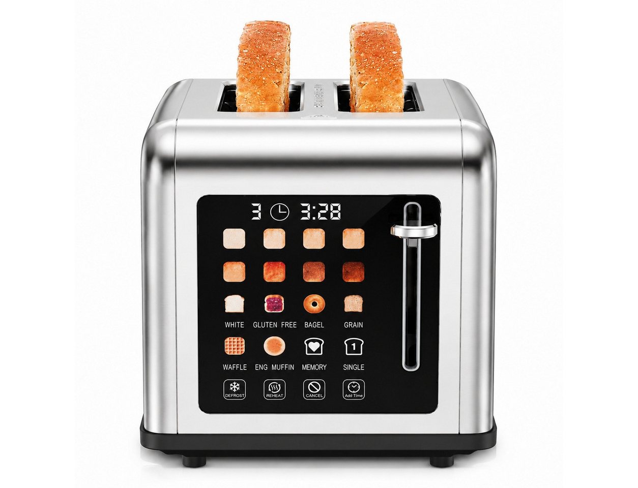 Fofile Toaster toaster 4 scheiben, 1760 W, Display, Bräunungsgrad auf Knopfdruck, 4 kurze Schlitze, für 4 Scheiben, 1760 W, LED Anzeige, Berührungskontrolle, 8 Bräunungsstufen, 6 Brotsorten