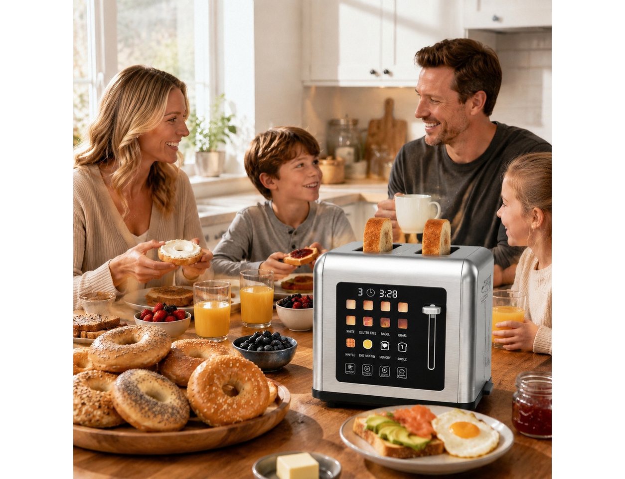 Fofile Toaster toaster 4 scheiben, 1760 W, Display, Bräunungsgrad auf Knopfdruck, 4 kurze Schlitze, für 4 Scheiben, 1760 W, LED Anzeige, Berührungskontrolle, 8 Bräunungsstufen, 6 Brotsorten Bild 4