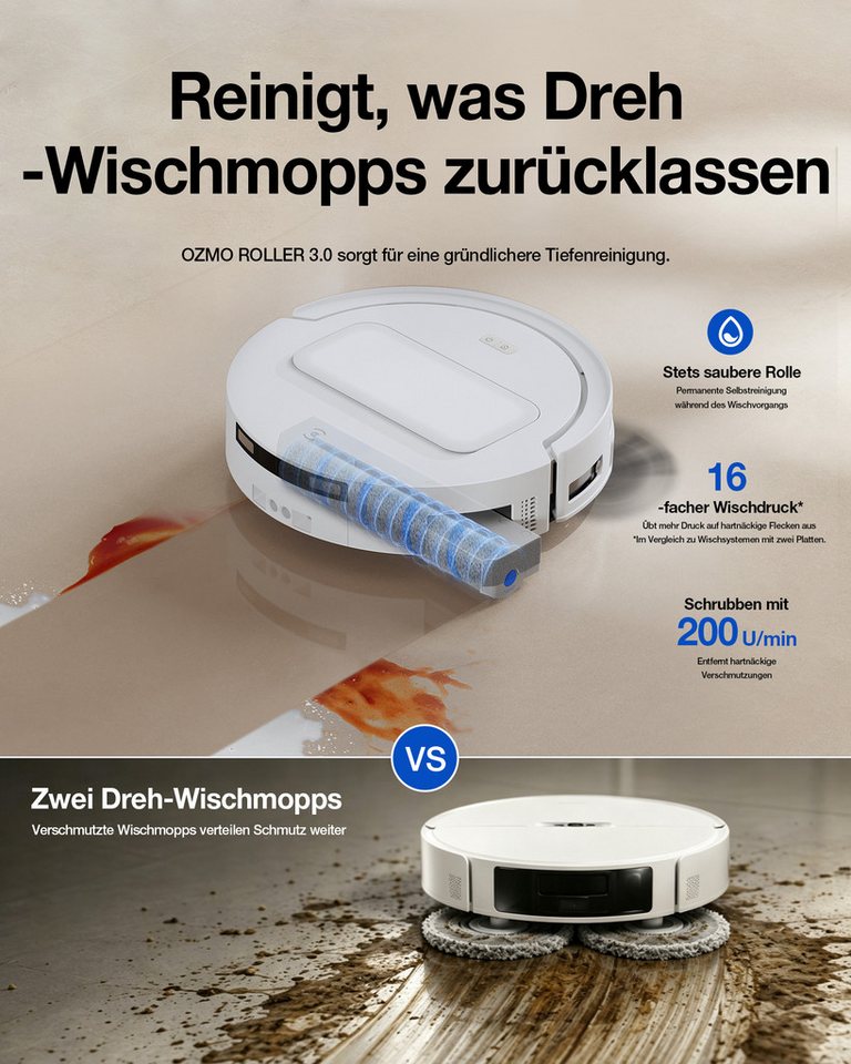ECOVACS Saugroboter DEEBOT T90 MAX Omni Saugroboter mit Wischfunktion, 30.000 Pa Blast, 60 W, OZMO ROLLER 3.0 Wischwalze mit Selbstreinigung, TruEdge 3.0 Kantenreinigung, ZeroTangle 4.0, Heißwasser-Moppwäsche, 5200 mAh, 15 mm Automatische Wischanhebung Bild 3