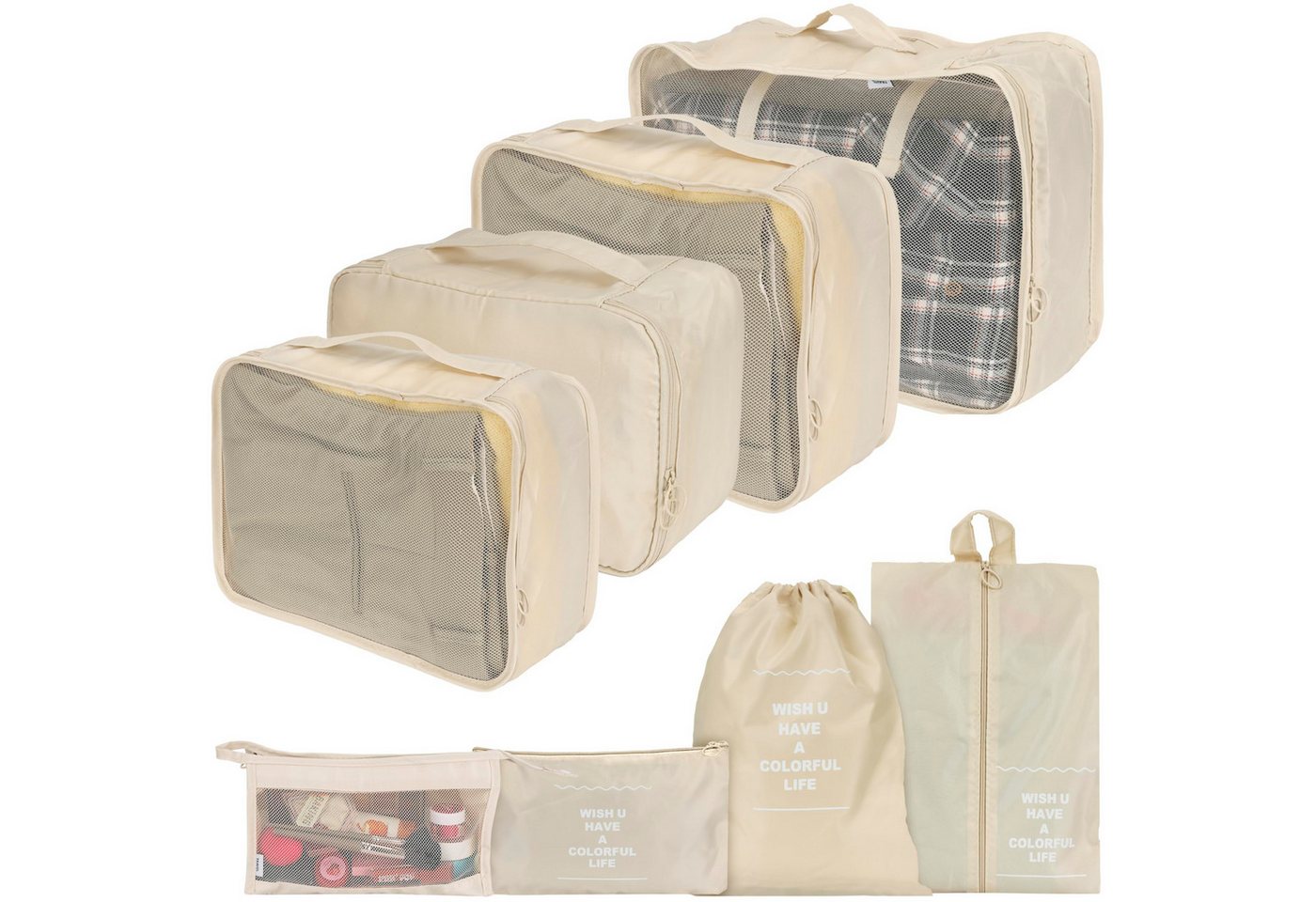 Belle Vous Kofferorganizer BELLE VOUS 8er Koffer Organizer Creme, Wasserdicht, Reise Set XL