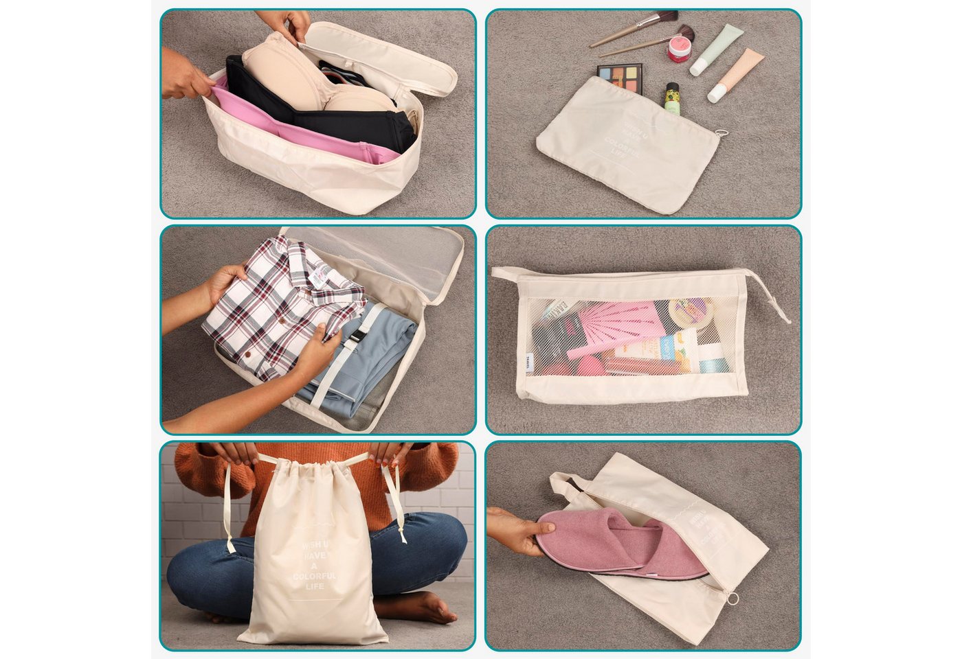 Belle Vous Kofferorganizer BELLE VOUS 8er Koffer Organizer Creme, Wasserdicht, Reise Set XL Bild 3