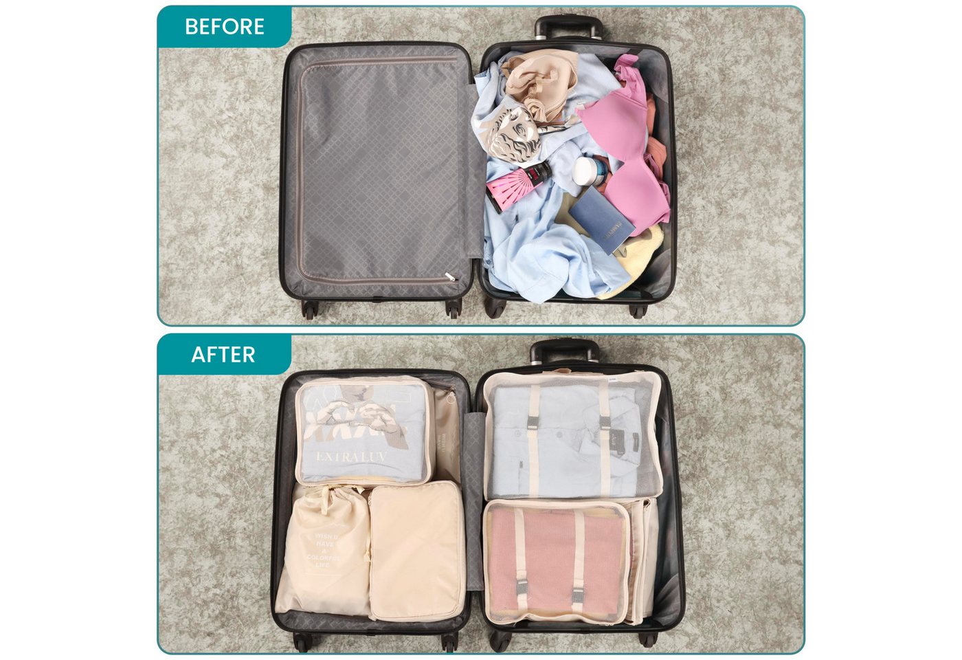 Belle Vous Kofferorganizer BELLE VOUS 8er Koffer Organizer Creme, Wasserdicht, Reise Set XL Bild 4