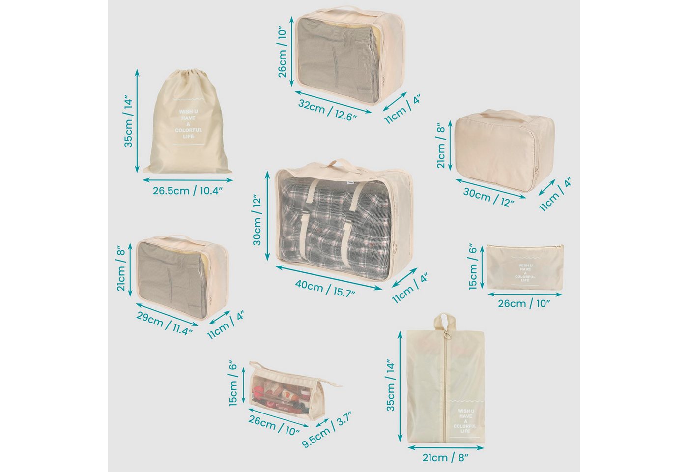 Belle Vous Kofferorganizer BELLE VOUS 8er Koffer Organizer Creme, Wasserdicht, Reise Set XL Bild 5