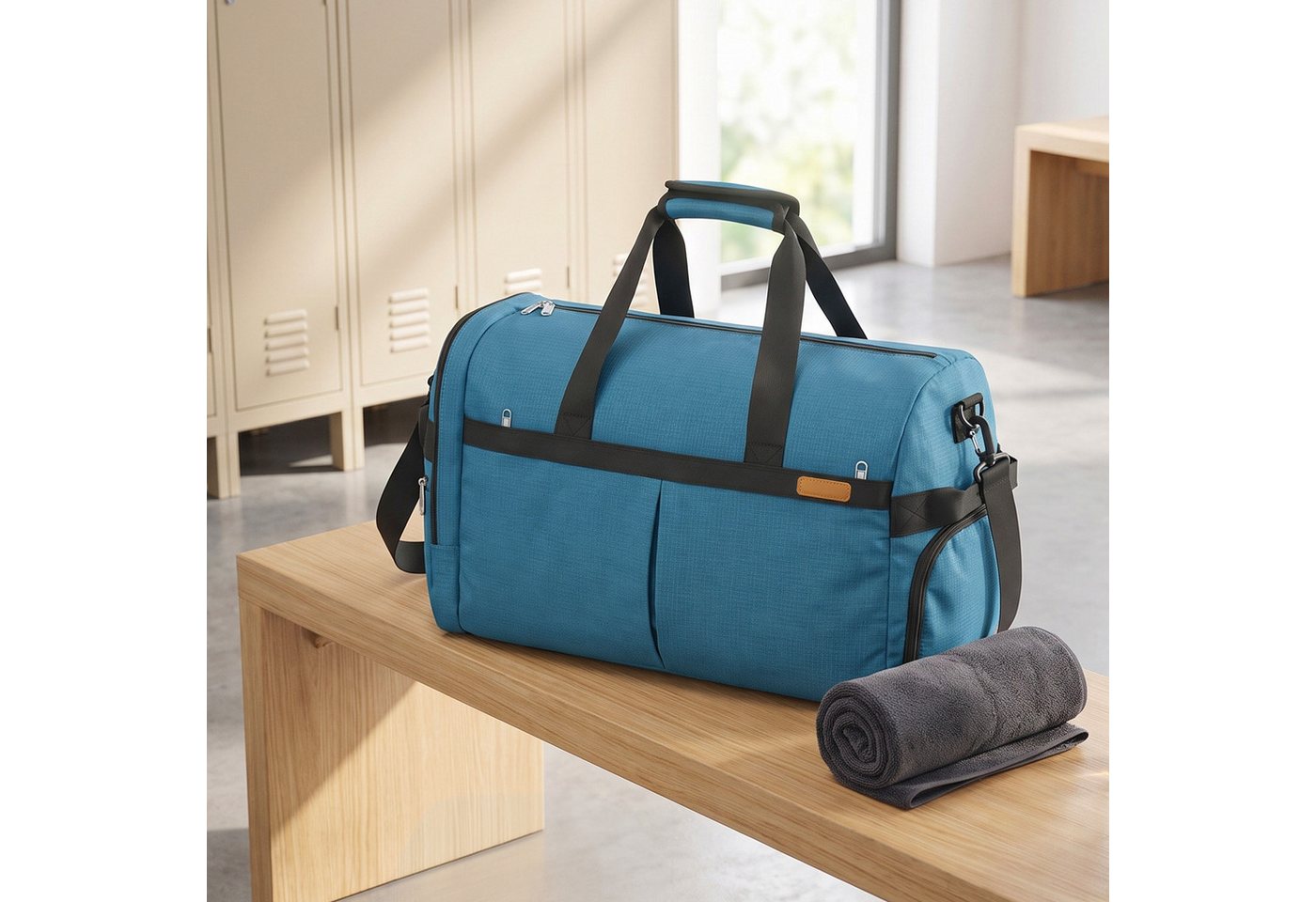 SONGMICS Reisetasche Reisetasche mit Schuhfach & Nassfach, Faltbare Sporttasche Weekender, 50 L, 55 x 35 x 25 cm, Blau Bild 2