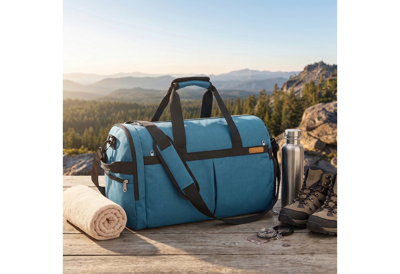 SONGMICS Reisetasche Reisetasche mit Schuhfach & Nassfach, Faltbare Sporttasche Weekender, 50 L, 55 x 35 x 25 cm, Blau Bild 3
