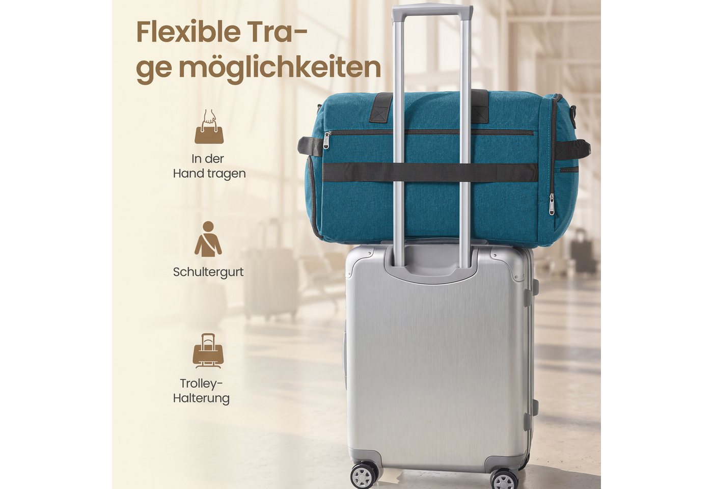 SONGMICS Reisetasche Reisetasche mit Schuhfach & Nassfach, Faltbare Sporttasche Weekender, 50 L, 55 x 35 x 25 cm, Blau Bild 4