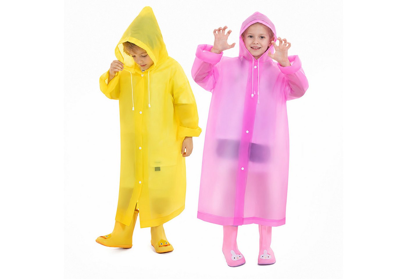 MOPUEA Regenmantel Regenmantel mit Kapuze Wasserdichter Regenponcho Verdickt & Verlängert (für Körpergröße 100–150 cm, 2-tlg) Leicht, Faltbar Schutz vor Regen Auf Reisen und im Alltag Bild 3