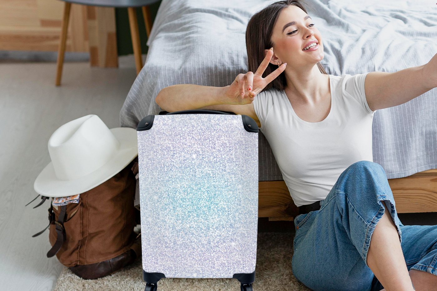MuchoWow Handgepäckkoffer Opal - Waage - Tierkreiszeichen - Muster, 4 Rollen, Reisetasche mit rollen, Handgepäck für Ferien, Trolley, Reisekoffer