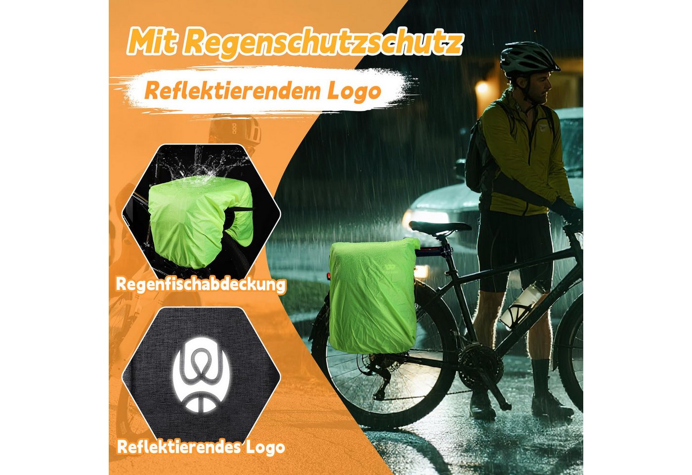 Kityhome Gepäckträgertasche 35L Fahrradtasche Set wasserdicht Reflektor stabil, 300D Polyester + PU-Nylon,Verstärkte Seitenwände,Wasserdicht Bild 4