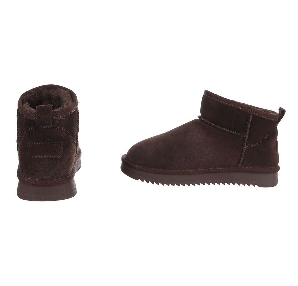 Ital-Design Damen Leder Slip-On Stiefelette mit Profilsohle Snowboots (92214538) Flach Flache Stiefeletten in Braun Bild 3