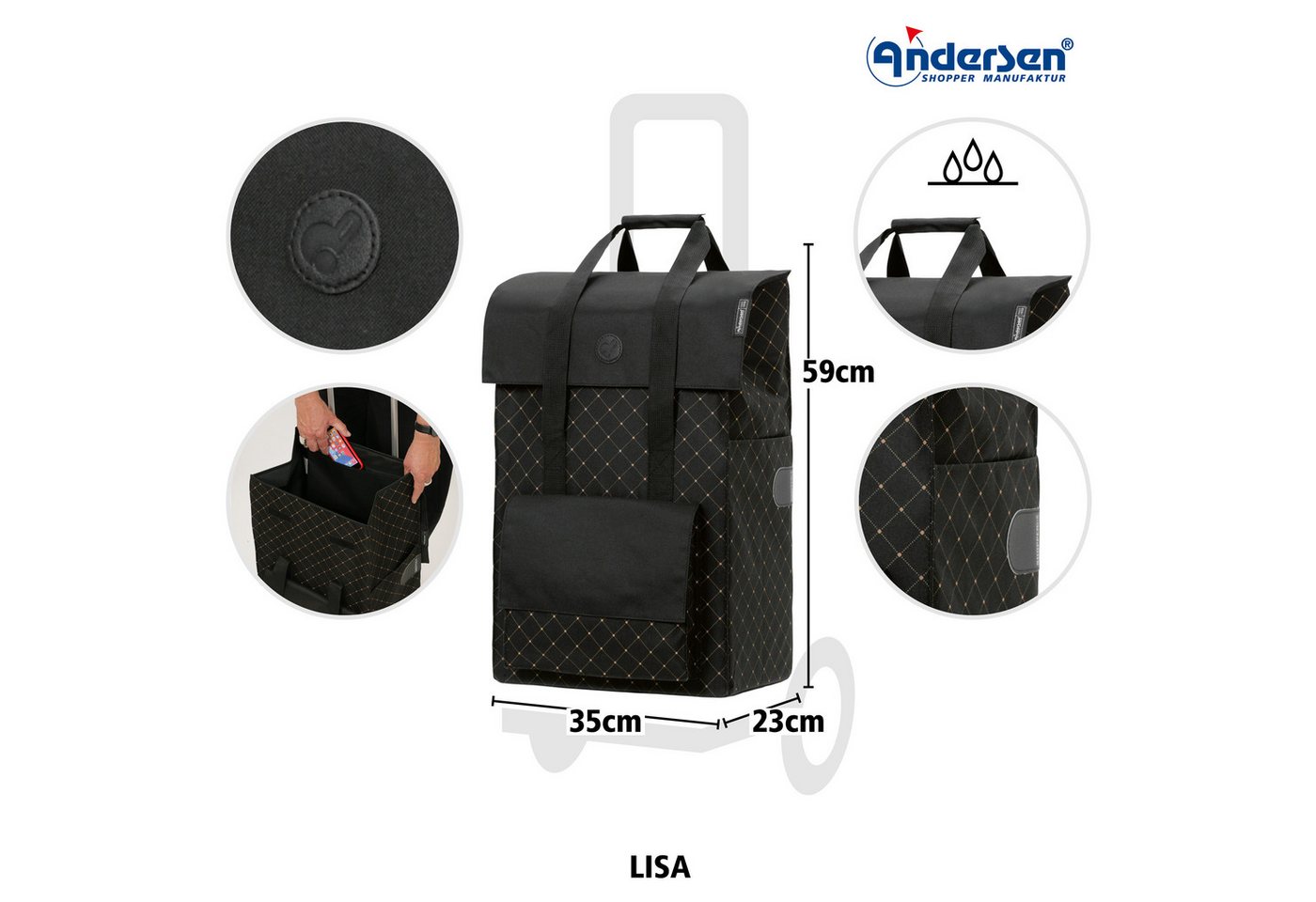 Andersen Einkaufstrolley Scala Shopper Lisa schwarz, belastbar bis 40kg, wasserabweisend Bild 5