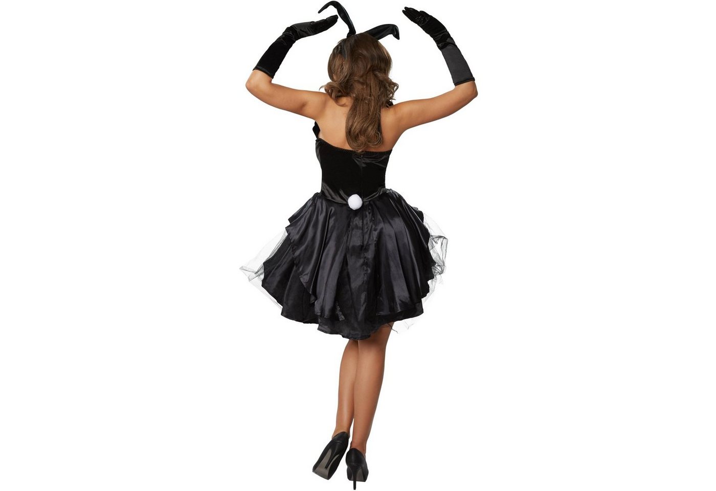 dressforfun Kostüm Häschen, auch Hasenfigur, Gr. S, Fünflagiger Rock aus Satin und Tüll, in schwarz/weiß, Inkl. Satinhandschuhe und Haarreif mit Hasenohren Bild 5