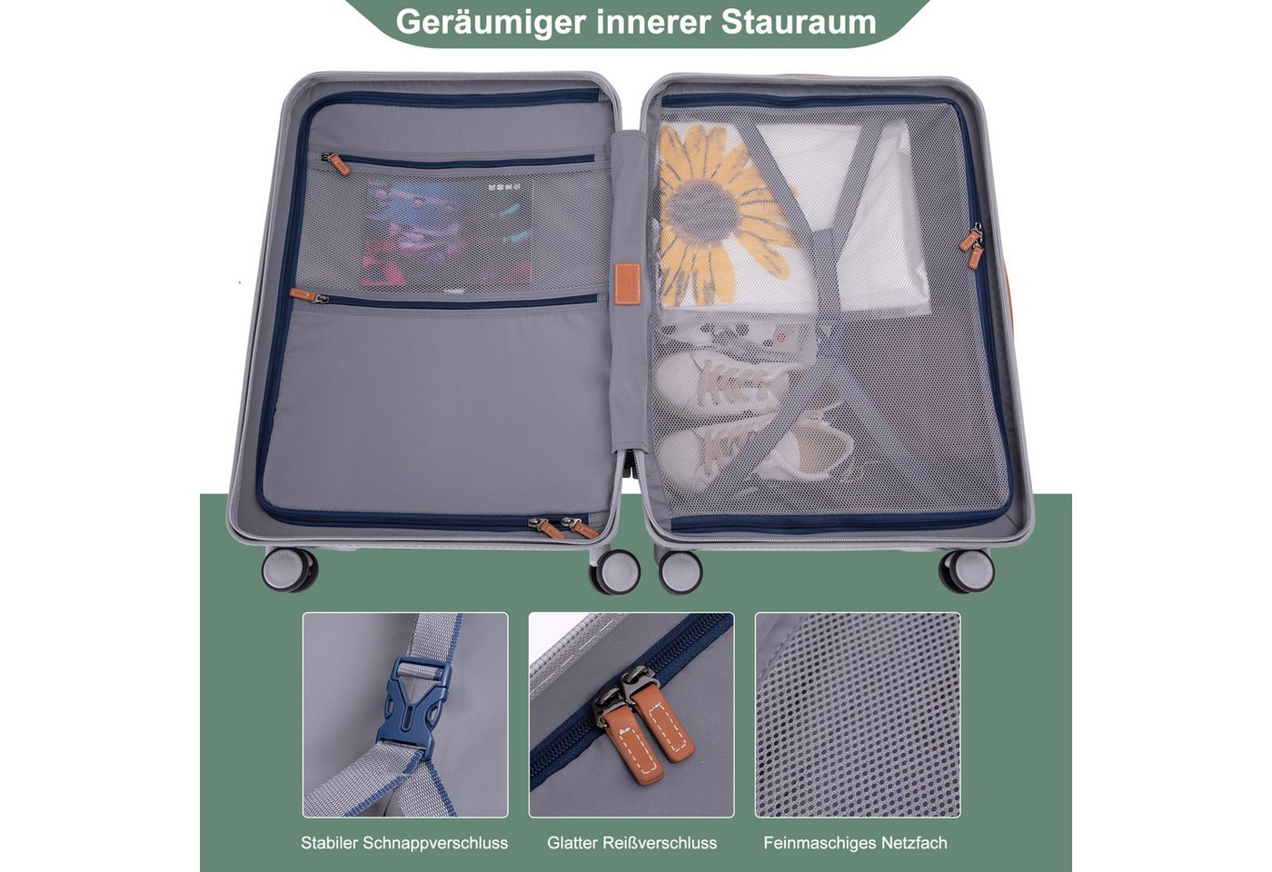 Travelhouse Trolleyset Capri, 4 Rollen, (3er Set, 3 tlg., 3 tlg. Hartschalen Trolley Set), mit USB + USB C, Rollenbremse & Polycarbonat Hartschale Bild 2