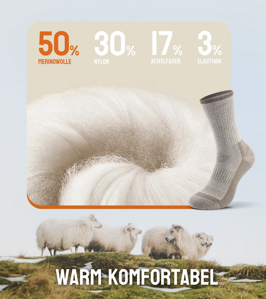 TANSTC Wandersocken Sportsocken Damen & Herren Merino Wolle Socken Basicsocken 3er Pack (Packung, 3 Paar Socken) Feuchtigkeitsregulierend, atmungsaktiv, temperaturregulierend Bild 2