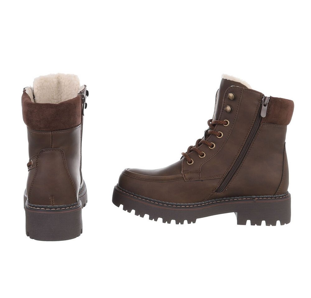 Ital-Design Damen Schnürstiefel mit Profilsohle und Reißverschluss Snowboots (92299795) Blockabsatz Plateaustiefeletten in Braun Bild 2