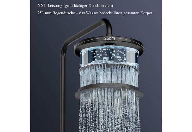 GarveeMore Brausegarnitur Duschsystem Regendusche, Duschset inkl, Einstellbare Einbauhöhe-D25cm