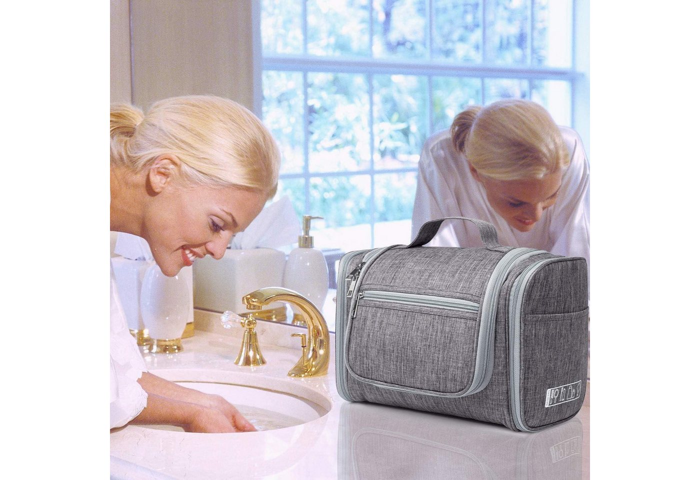 LuxusKollektion Kulturbeutel Kulturtasche Groß Kulturbeutel Reisen Camping Damen Herren Grau Bild 3
