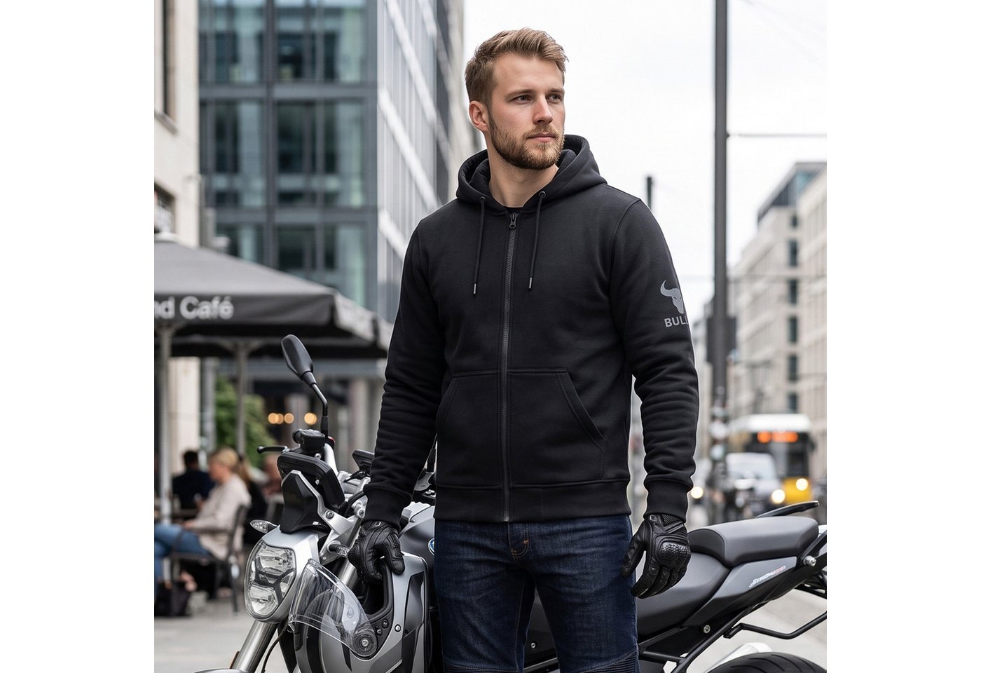 BULLDT Motorradjacke BLD1302 Hoodie (mit 5CE Protektoren) Herren Motorradhoodie mit 5CE-Protektoren