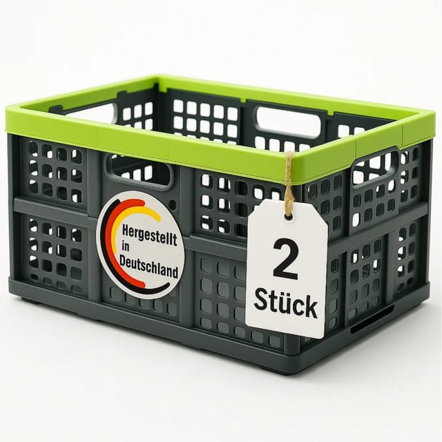 BigDean Klappbox 2er SetFaltbar & extrem stabil aus robustem Kunststoff in Anthrazit, 50 l, Klappbar, Leicht zu reinigen, Stabil