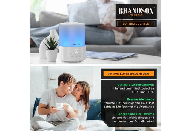 Brandson Luftbefeuchter Aroma Diffuser 2,5 L mit RGB Stimmungslicht, 2 Nebelstufen, sehr leise, 2.5 l Wassertank, Timer, Fernbedienung, für Wohnzimmer, Kinderzimmer und Schlafzimmer