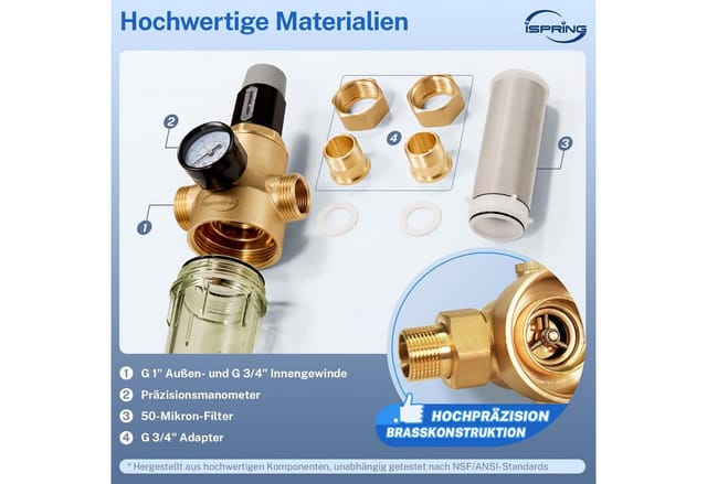 iSpring Rückspülfilter WSP50PRG Rückspülfilter mit Druckminderer & Manometer - 50 Mikron, G1" (1 St)