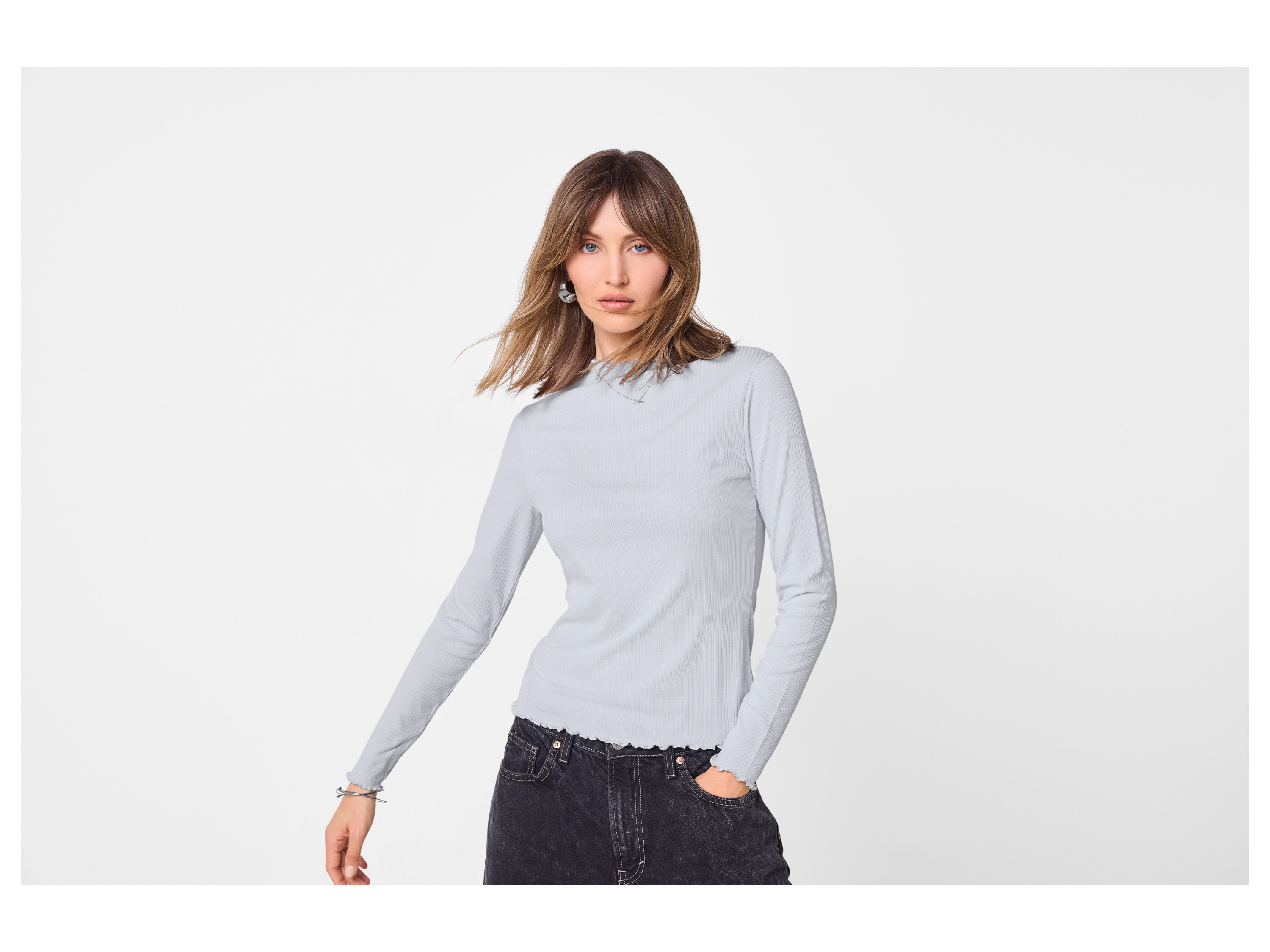 ESMARA® Damen Langarmshirt, 2 Stück (beige/hellblau, S(36/38))