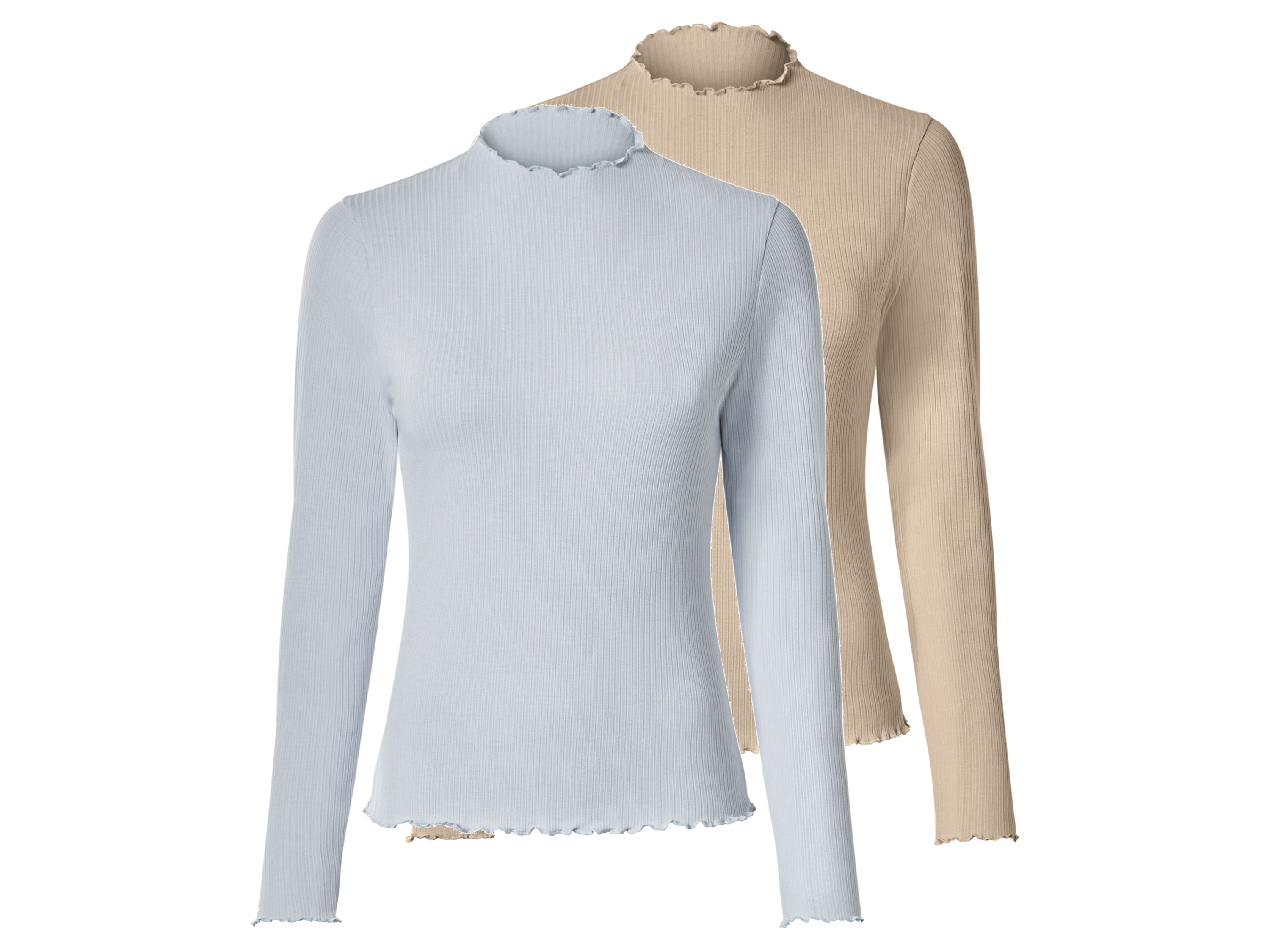 ESMARA® Damen Langarmshirt, 2 Stück (beige/hellblau, S(36/38)) Bild 3