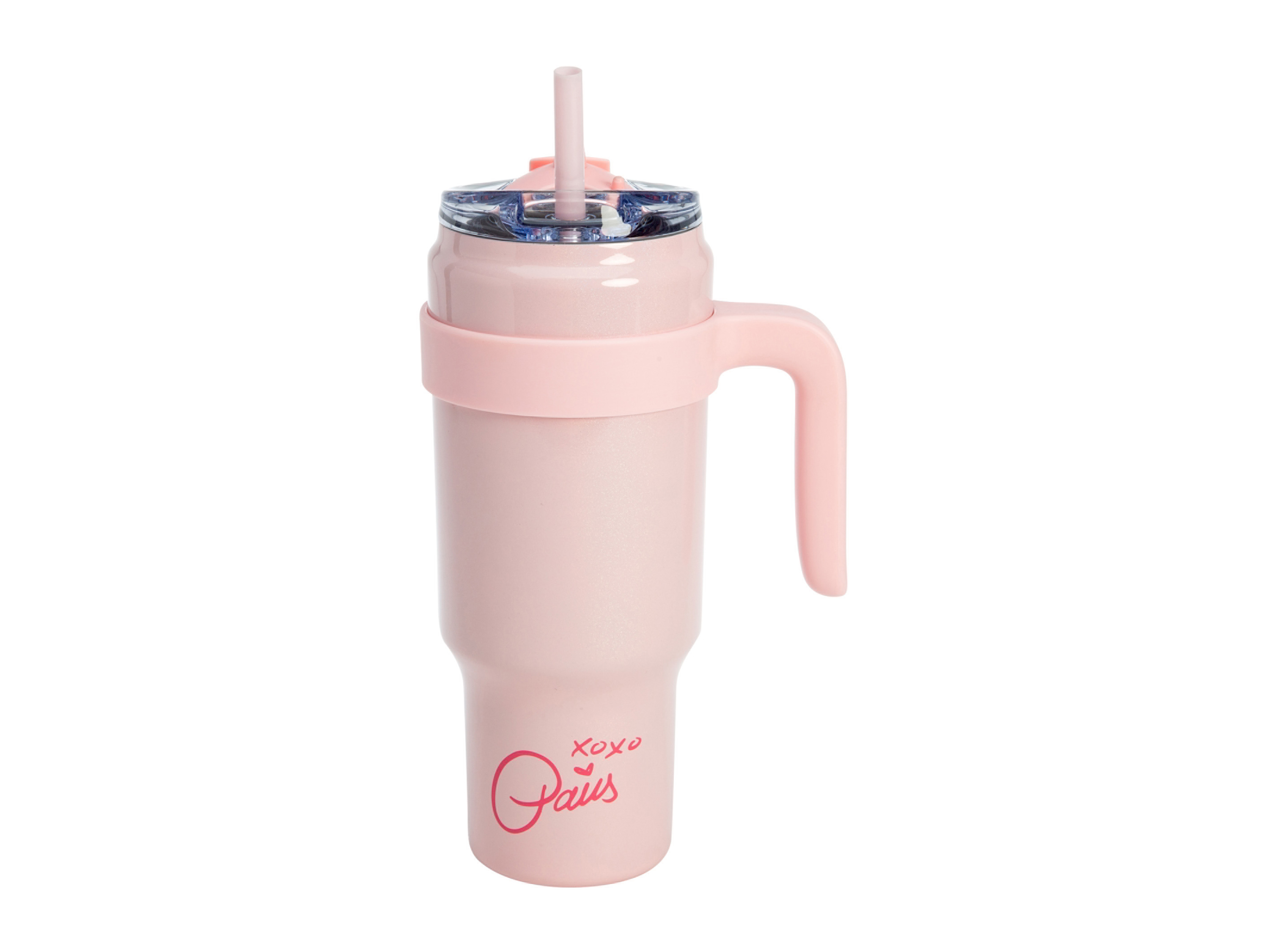 PARIS HILTON Isolier-Trinkbecher mit abnehmbarem Griff und Trinkhalm (Pink)