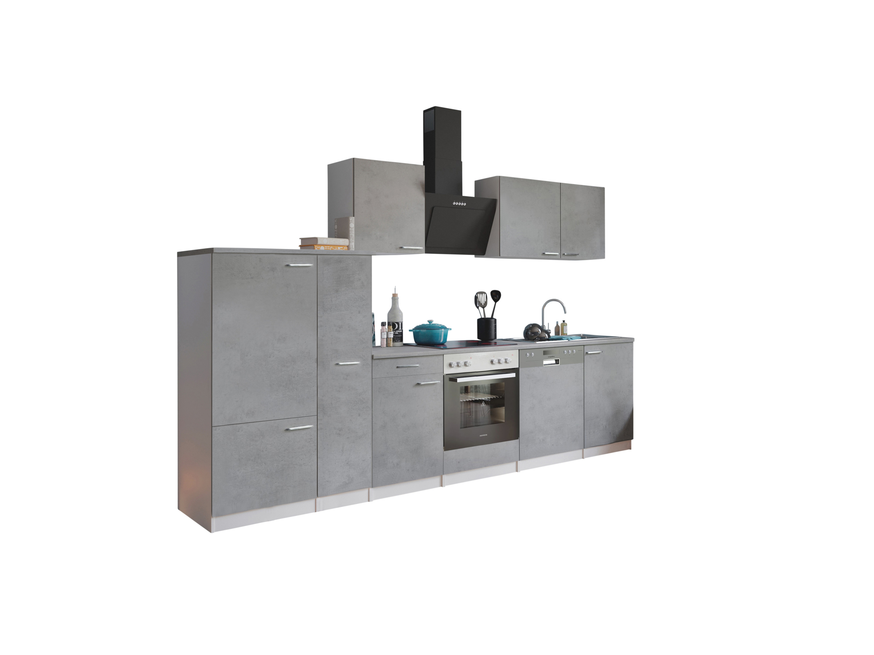 RESPEKTA Küche Malia (Glask.kochf., Kühlschr., GSP, Beton, 310 cm) Bild 2