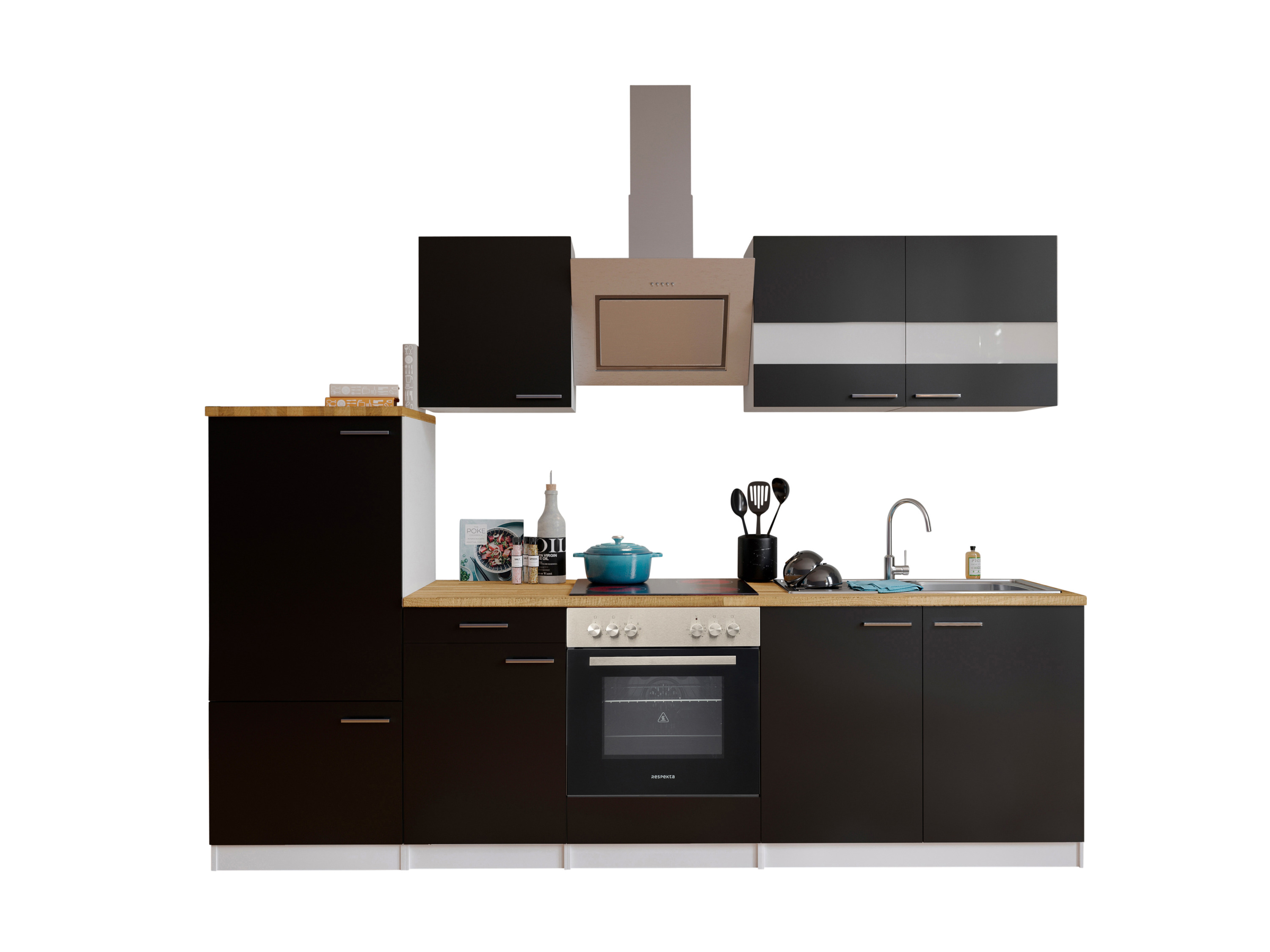 RESPEKTA Küche Malia (Glaskeramikkochf., Kühlschr., Schwarz, 270 cm) Bild 3
