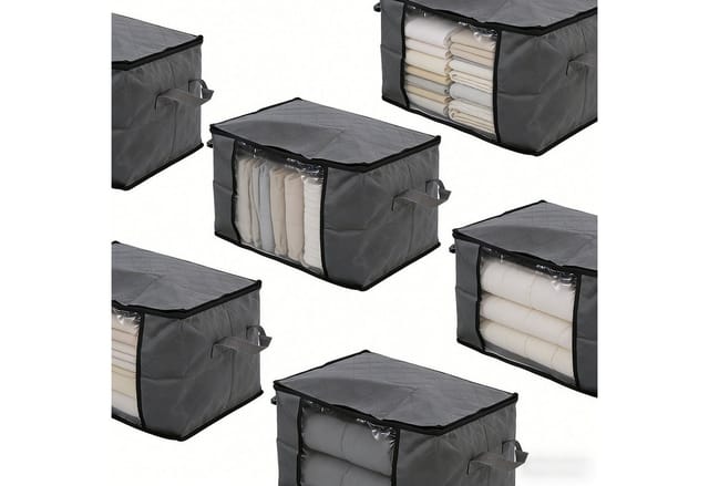 Sekey Aufbewahrungstasche Faltbar Aufbewahrungsbox mit Deckel Aufbewahrungstasche für bettdecken (6-tlg), Kleiderschrank Organizer mit Reißverschluss Griffe Kleidung Bettwäsche