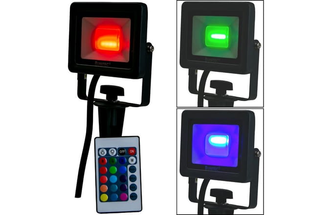 UNITEC LED Gartenstrahler LED Strahler mit Erdspieß farbig Gartenlampe, LED fest eingebaut, Farbwechsler, Außenleuchte Outdoor IP65 Fernbedienung Gartenstrahler bunt Spot Außen