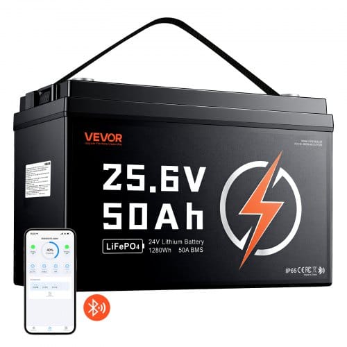 VEVOR LiFePO4 Batterie 24 V 50 Ah 50 A Lithiumbatterie mit Bluetooth BMS, Geeignet für Wohnmobile Campingwagen Solarenergiespeicher und Elektromotoren, 20-29,2 V DC, Niedertemperaturschutz, 1280 Wh
