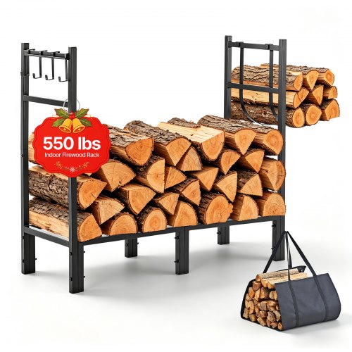 VEVOR Kaminholzregal Brennholzregal Feuerholzregal Kaminholzhalter 830 mm, für Kamin Ofen im Terrasse & Balkon, Stahlkonstruktion, Tragfähigkeit 250 kg Kapazität 164,24 L, mit Holztragetasche, Schwarz