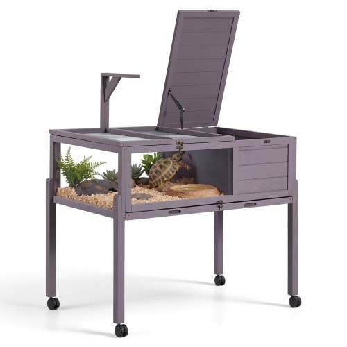 VEVOR Schildkrötenhaus Schildkrötengehege Reptilienkäfig 1000x603x770 mm, für Schildkröten, Tannenholz, mit 2 Räumen Rolle Ausziehbarer Ablage Lampenständer Aufklappbarem Deckel & Acryl-Sichtfenster