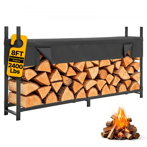 VEVOR Kaminholzregal 1/2 Cord Brennholzregal Feuerholzregal 2440x355x1230mm, für Kamin Terrasse Balkon, Rahmen aus Kohlenstoffstahl Pulverbeschichtet, Tragfähigkeit 1100 kg, Kapazität 904,04 L Schwarz