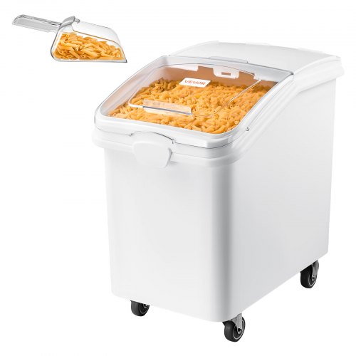VEVOR Reisbehälter 120 L PP Vorratsbehälter mit Sichtfenster und 4 Rollen, für Getreide, Reis (90 kg), Müsli und Mehl (66 kg), mit Schiebedeckel, Großer Entnahmeöffnung, Schaufel, Tierfutterbehälter