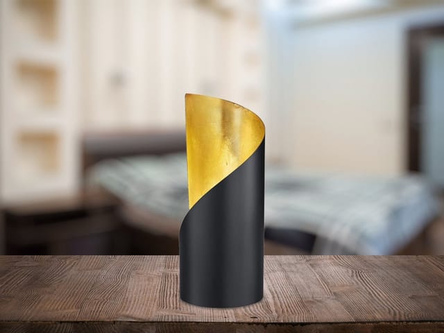 Reality Leuchten LED Nachttischlampe, LED wechselbar, Warmweiß, kleine ausgefallene Designer-lampe für Fensterbank Schwarz Gold H 24cm
