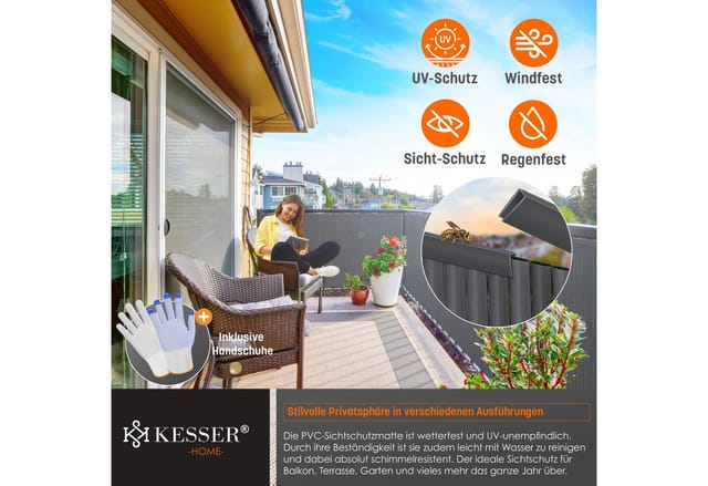 KESSER Sichtschutzstreifen, PVC Sichtschutzmatte Balkonverkleidung Windschutz Sichtschutzzaun