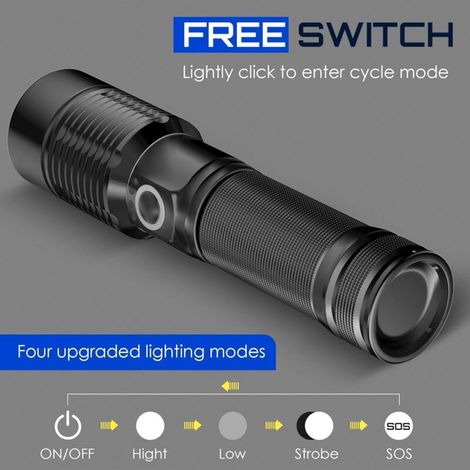 Sabir Ultra-leistungsstarke Led-taschenlampe – 3000 Lumen, Wiederaufladbare Taktische Taschenlampe S6000, Usb-aufladbar, 5 Modi, Einstellbare Helligkeit, Zoomfunktion