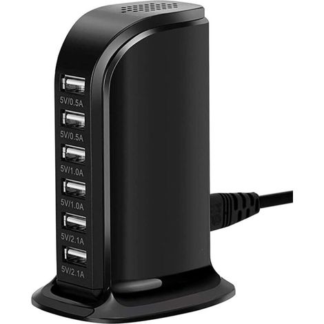 Sabir Desktop-usb-ladestation – 30 W – 6 Anschlüsse – Tragbarer Tower – Heim-hub – Geeignet Für Mobiltelefone Und Tablets – Multiport-usb-ladegerät (schwarz)