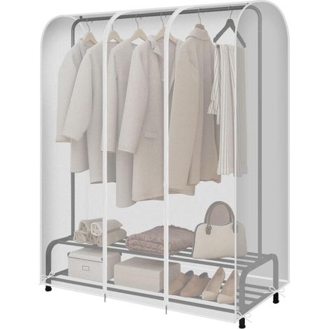 Sabir 150x50x150 Cm Transparente Kleiderständerabdeckung Mit 2 Robusten Reißverschlüssen, Leicht Zu Öffnen Und Zu Schließen, Wasser- Und Staubdicht