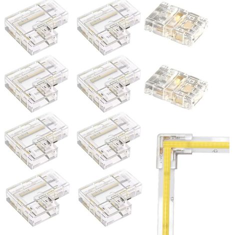 Sabir 2-pin Cob Led-streifenverbinder Für 10-mm-streifen, Led-streifenverbinder Für Led-streifenleuchten, 2-teiliger, Lückenloser, Gerader Verbinder + 8-teiliger L-verbinder, 2-pin Cob Led-streifenver