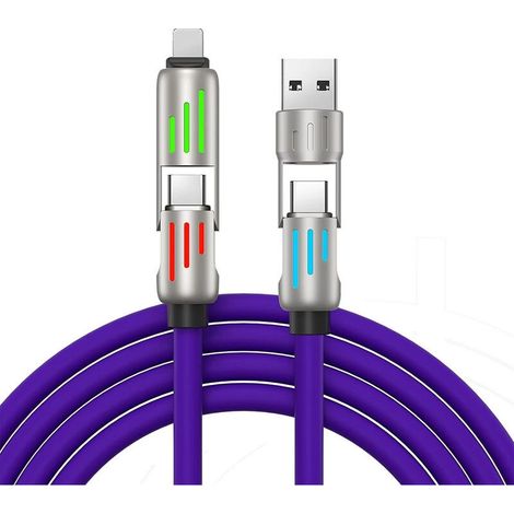 Sabir Chubby 240w Usb-c-kabel, 4-in-1-ladekabel (2 M) Mit Leuchte, Usb-a/c-auf-c/l-ladekabel Für Iphone 16, 15, 14 Pro Max/macbook/ipad Pro/samsung S24, Lila