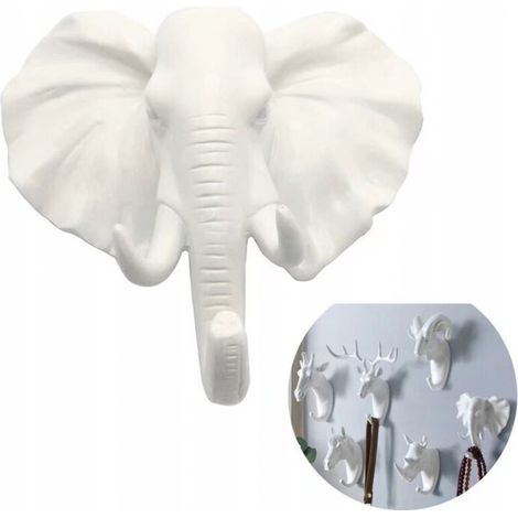 Sabir Tierförmiger Wandhaken, Schlüsselanhänger In Tierform, Weißer Elefant, Kunstharz