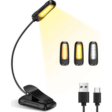 Wiederaufladbare Sabir Led-leselampe, 3 Helligkeitsstufen X 3 Farben (weiß/warmweiß/warmweiß), 360° Flexibler Hals, Leselampe Zum Lesen Im Bett